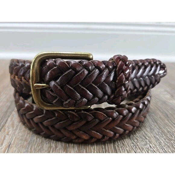 Brooks Brothers 346 Brown Leather Woven Braided Belt Men's 42 Brass Buckle 1.1" - Picture 1 of 13